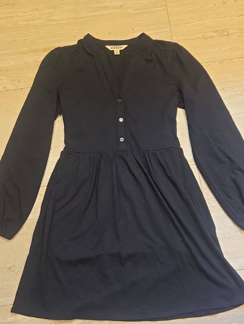 Boden Black Long-Sleeve V-Neck Babydoll Dress